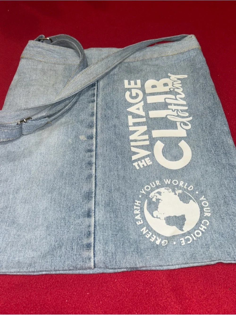 Vintage Club Light Blue Denim Messenger Bag with White Print